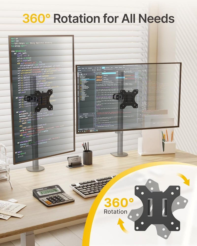 Montek Universal Pole Mount Bracket for 17”-32” Screens, Holds to 17.6 lbs, Full Motion Adjustable Monitor Mount, 75x75/100x100 VESA Mounting Plate, Fits 1.1”-2.4” Pole Diameter, Black - Image 4